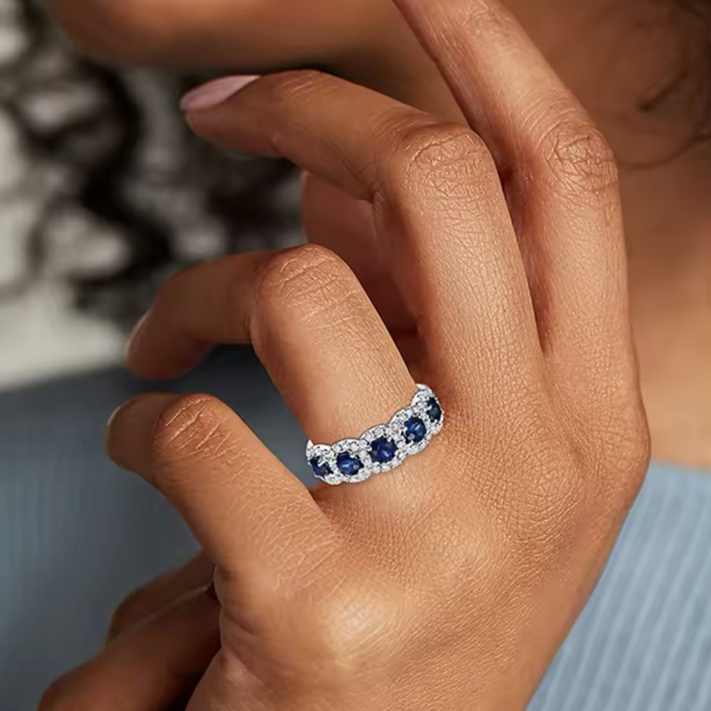 Blue & Silver CZ Ring (Zeta Phi Beta colors)